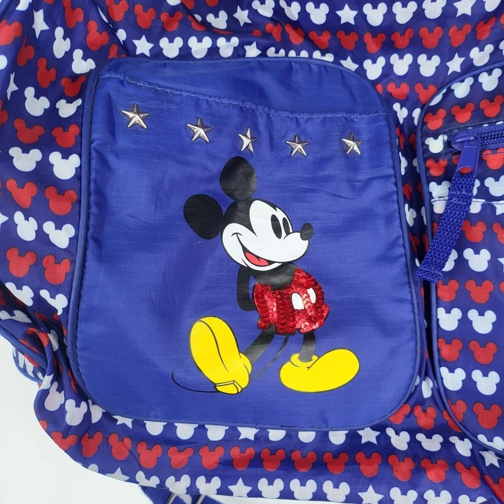 Disney Mickey Mouse Duffel Travel Sports Bag Red White Blue Pockets Sequins